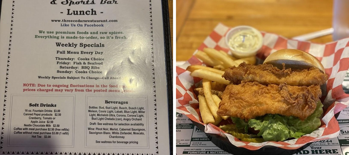 Three Cedars Restaurant & Clubhouse Menu