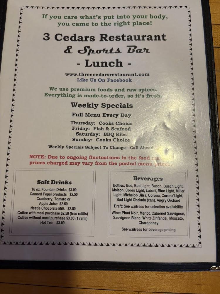 Three Cedars Restaurant & Clubhouse Menu image 1