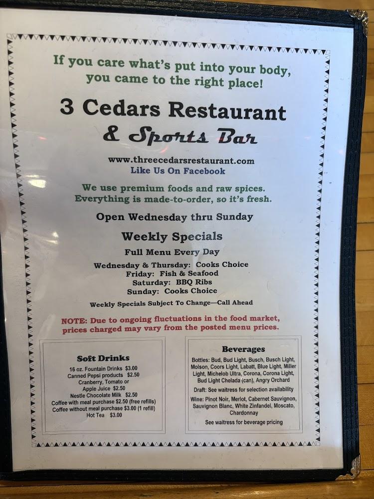 Three Cedars Restaurant & Clubhouse Menu image 3